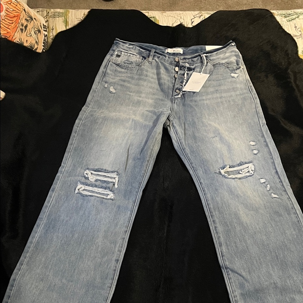 KanCan Distressed Light Blue Straight Leg Jeans